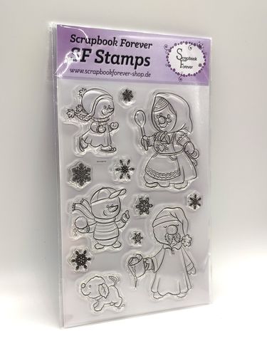 SF Stamps Schneefamilie Oma mit Kochlöffel